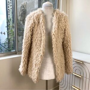 Ambiance Shaggy Faux Fur Teddy Party Coat Jacket Oatmeal Beige, Sz Small
